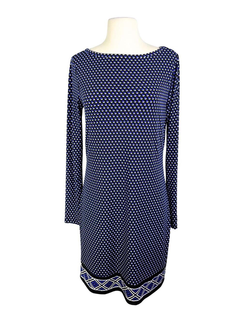 Michael Kors Blue Polka Dot Long Sleeve Shift Dress Size Small
